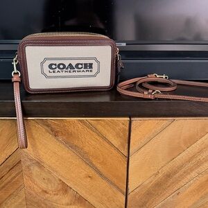 Coach Leatherware Beige Canvas and Brown Leather Kira Crossbody Bag
